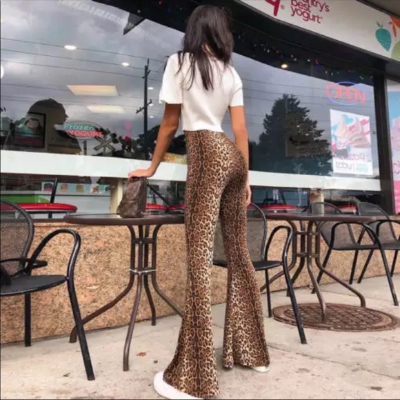 1 Left!  Leopard Printed Bell Bottom Pants - Picture 5 of 8